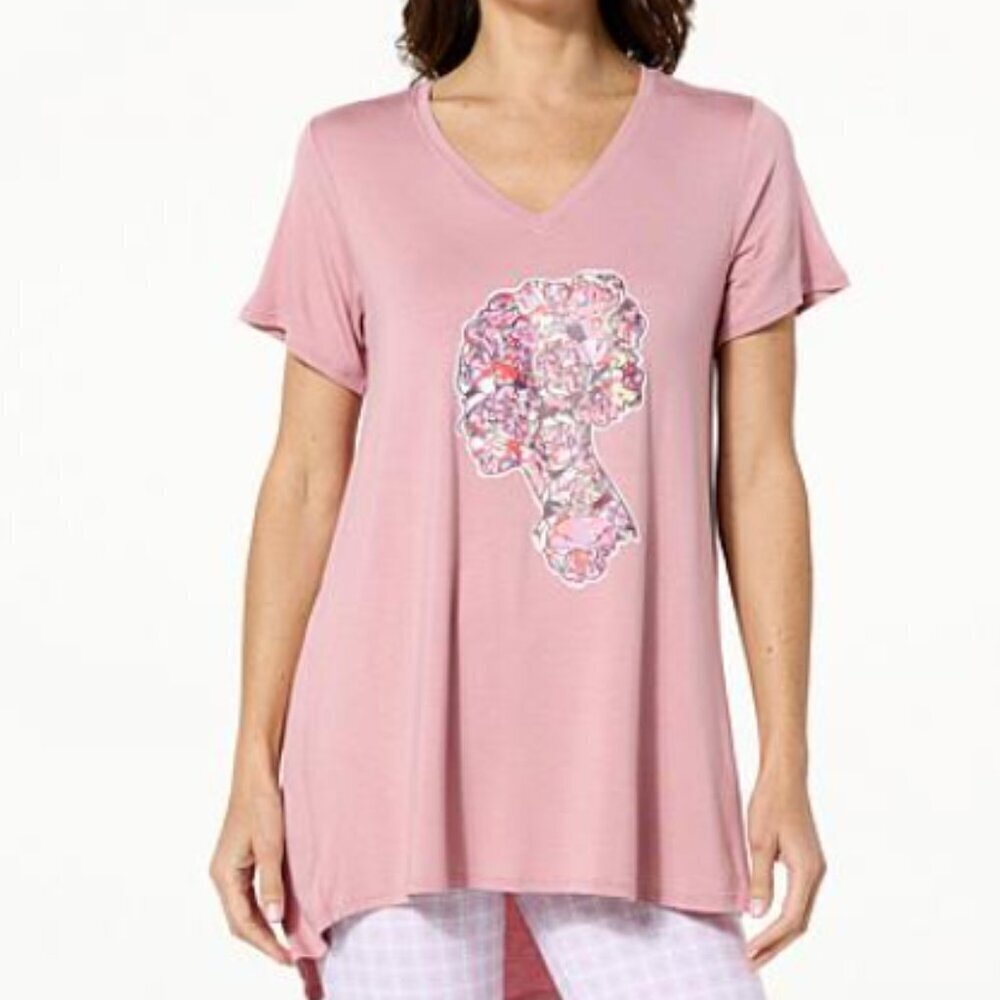 Hue Mauve Pink Mixed Media Girl Silhouette Perfect Legging Tunic T Shirt